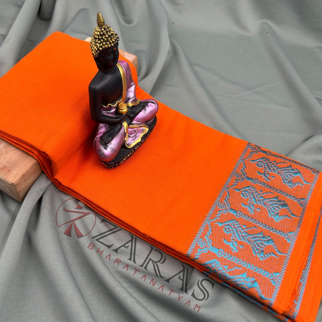 Bharatanatyam Dance Practice Saree - L Orange Blue Doll Border image 0