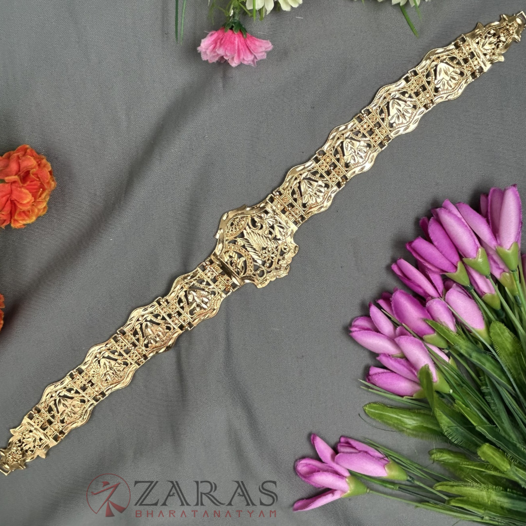 Bharatanatyam Dance Jewellery - Flower Gold Hip Belt (Ottiyanam) image 0