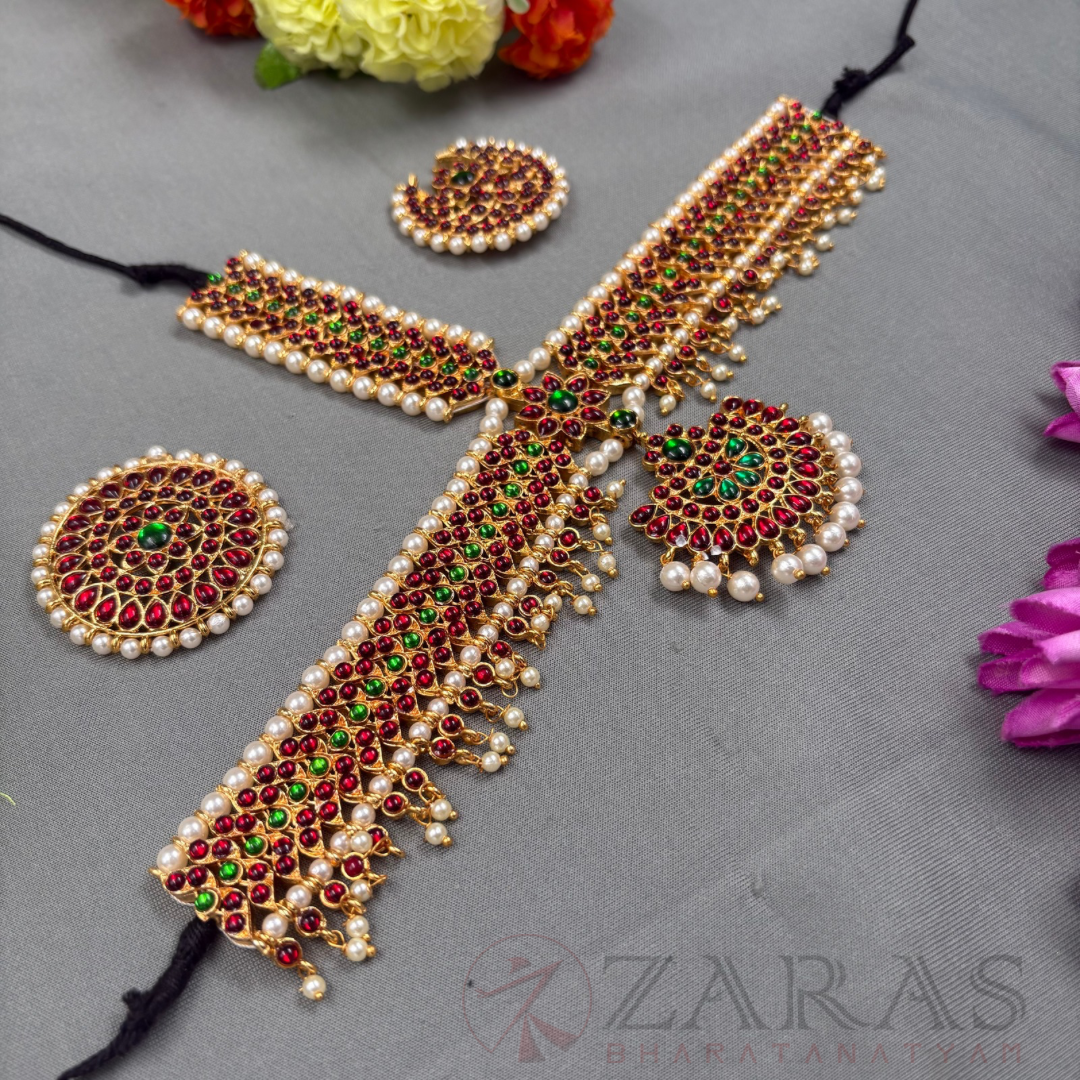 Bharatanatyam Dance Jewellery - Headset S Leaf RG Kemp Beads CS image 1