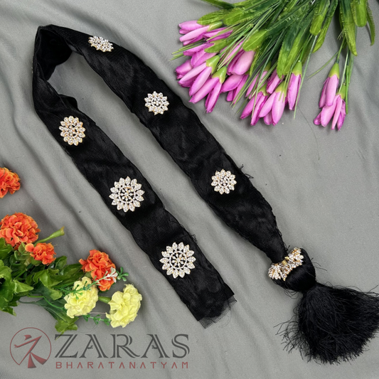 Bharatanatyam Dance Jewellery - Stone Jada Set Ro Flower with Hair Kunjalam image 0
