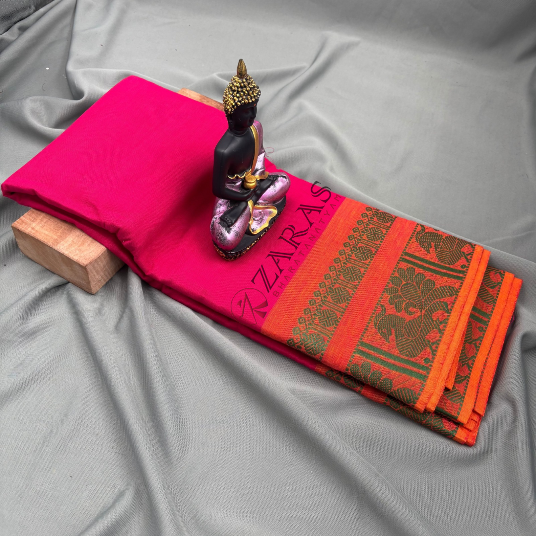 Bharatanatyam Dance Practice Saree - Pink Green Big Peacock Border image 2