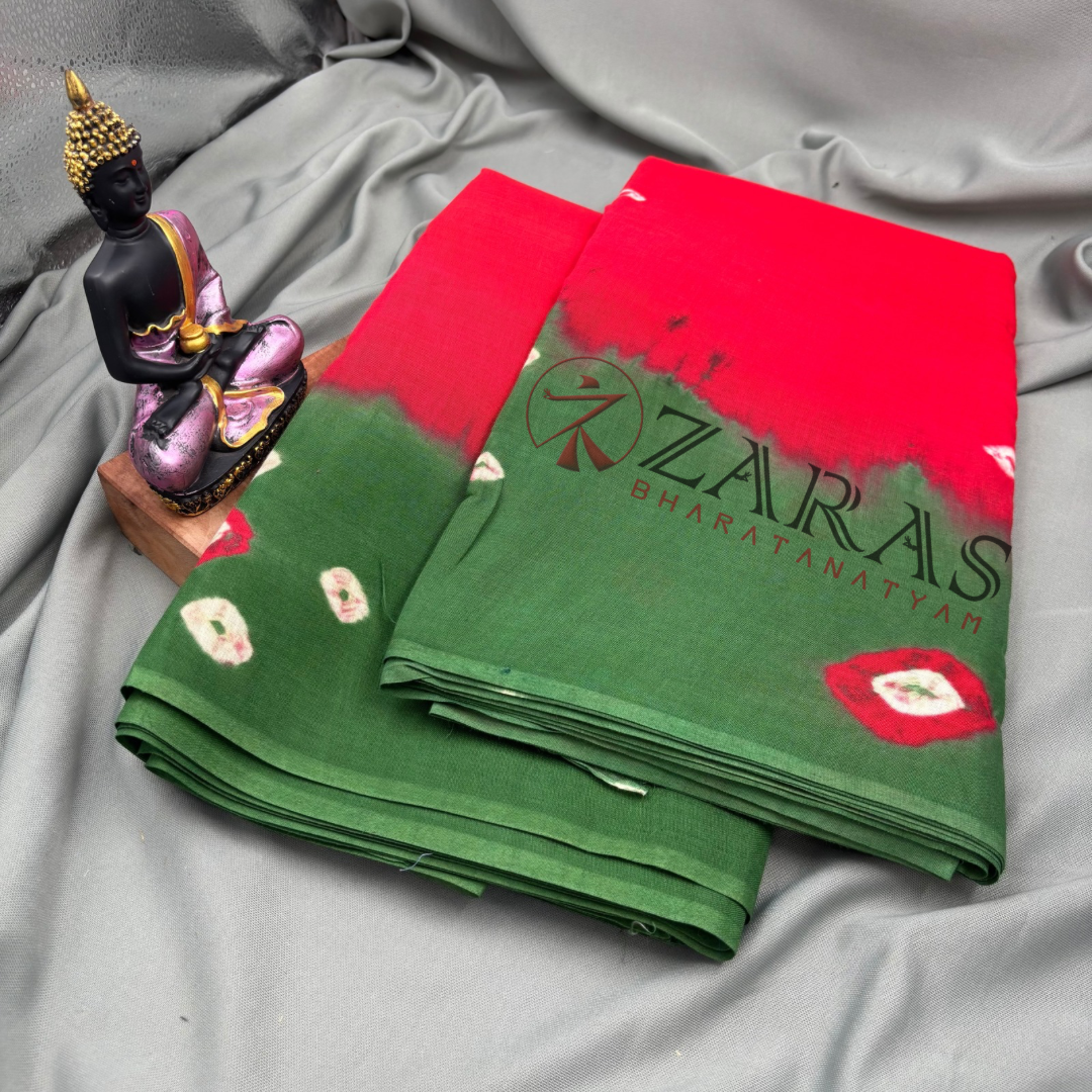 Bharatanatyam Dance Practice Saree - B Red with Green Bandini Saree image 2