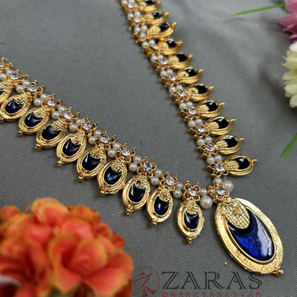 Bharatanatyam Dance Jewellery - Flower Enamel Blue Kemp CS image 2