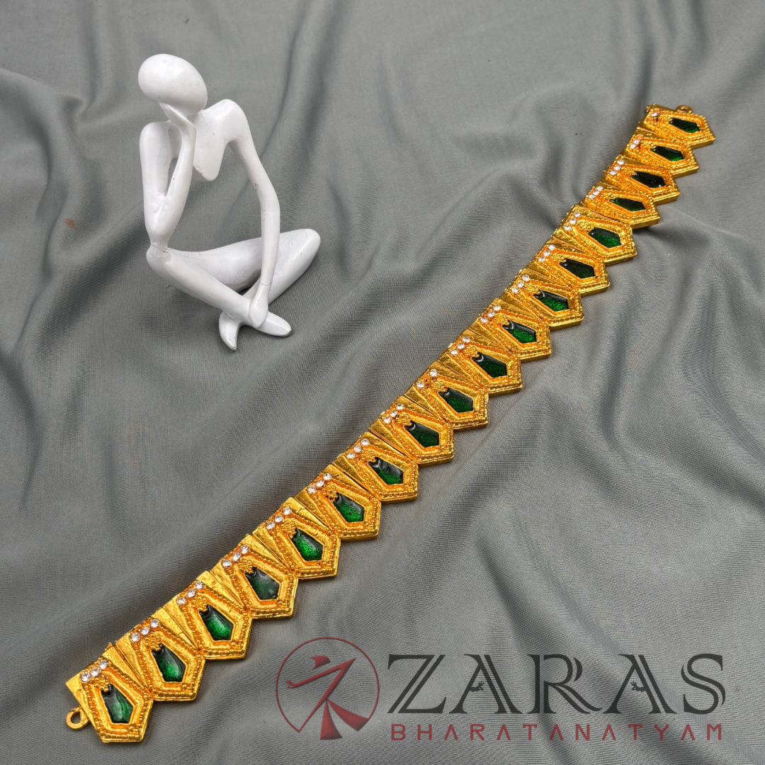 Bharatanatyam Dance Jewellery - Green with Gold Hip Belt Stone (Ottiyanam) image 3