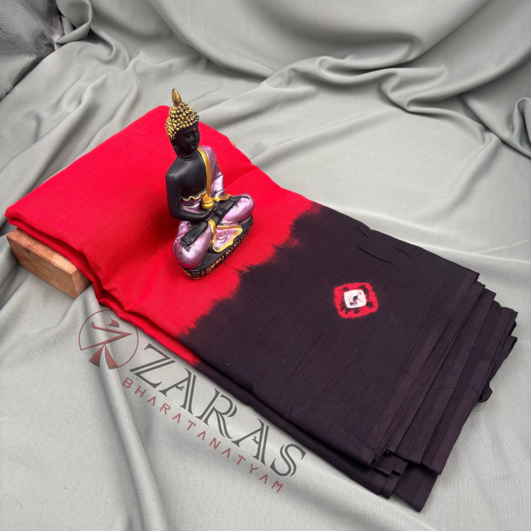 Bharatanatyam Dance Practice Saree - Red with Black Bandini Saree image 1