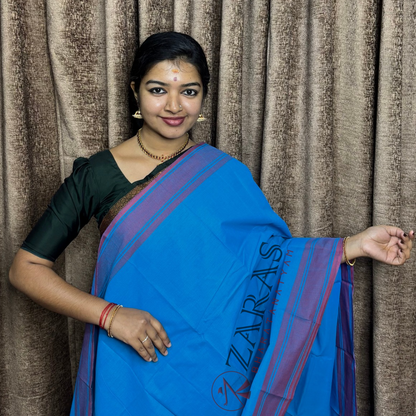 Bharatanatyam Dance Practice Saree - L Blue With Red Plain Border image 0