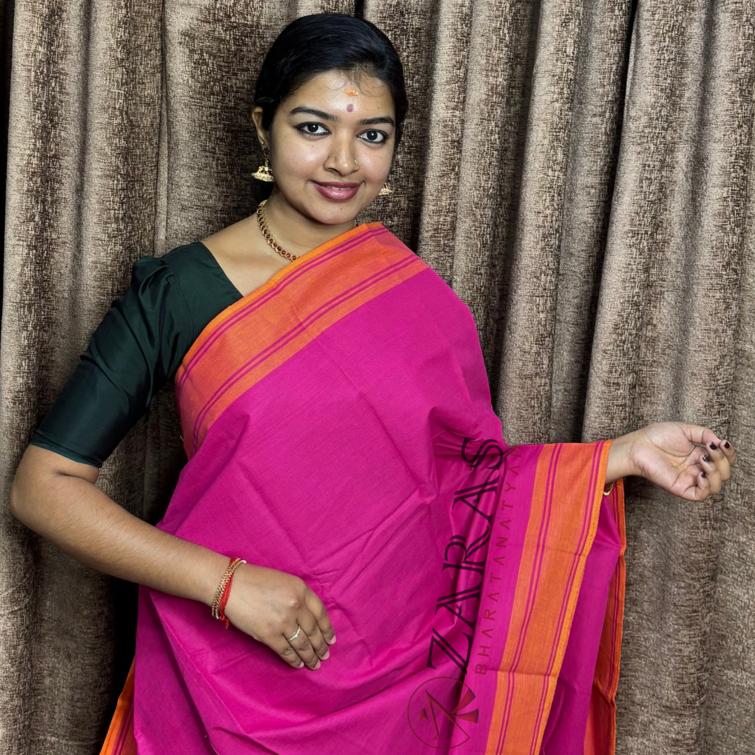 Bharatanatyam Dance Practice Saree - Pink With Org Mus Plain Border image 0