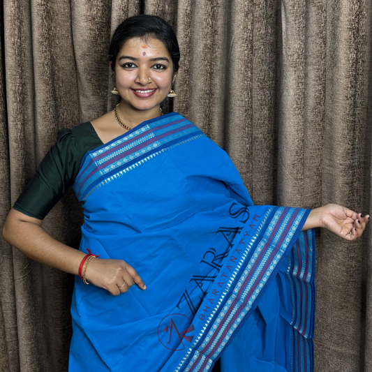 Bharatanatyam Dance Practice Saree - Blue with Blue Double Coin Border image 0