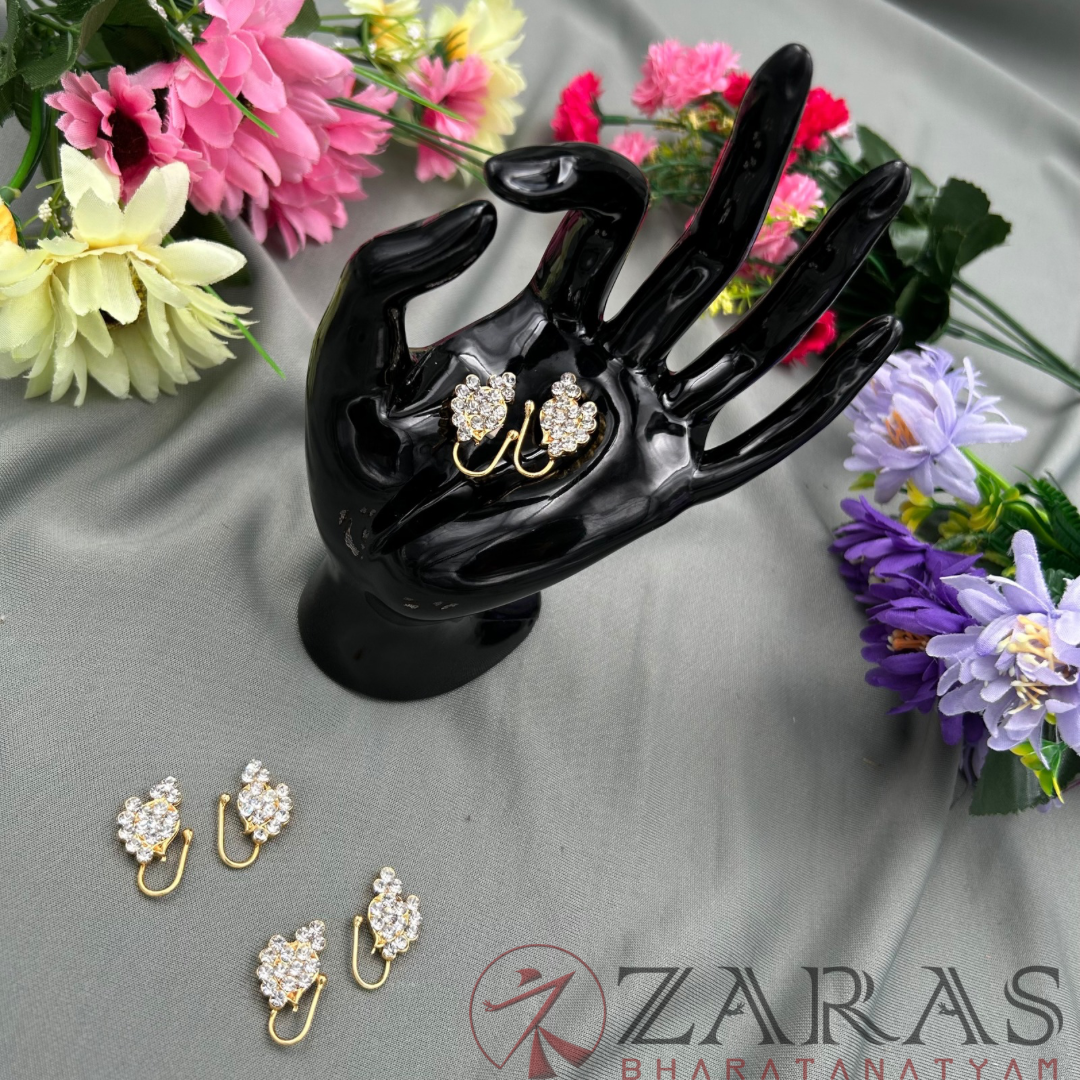 Bharatanatyam Dance Jewellery - Manga Nathu Bullaku White Stone (Right & Left) image 2