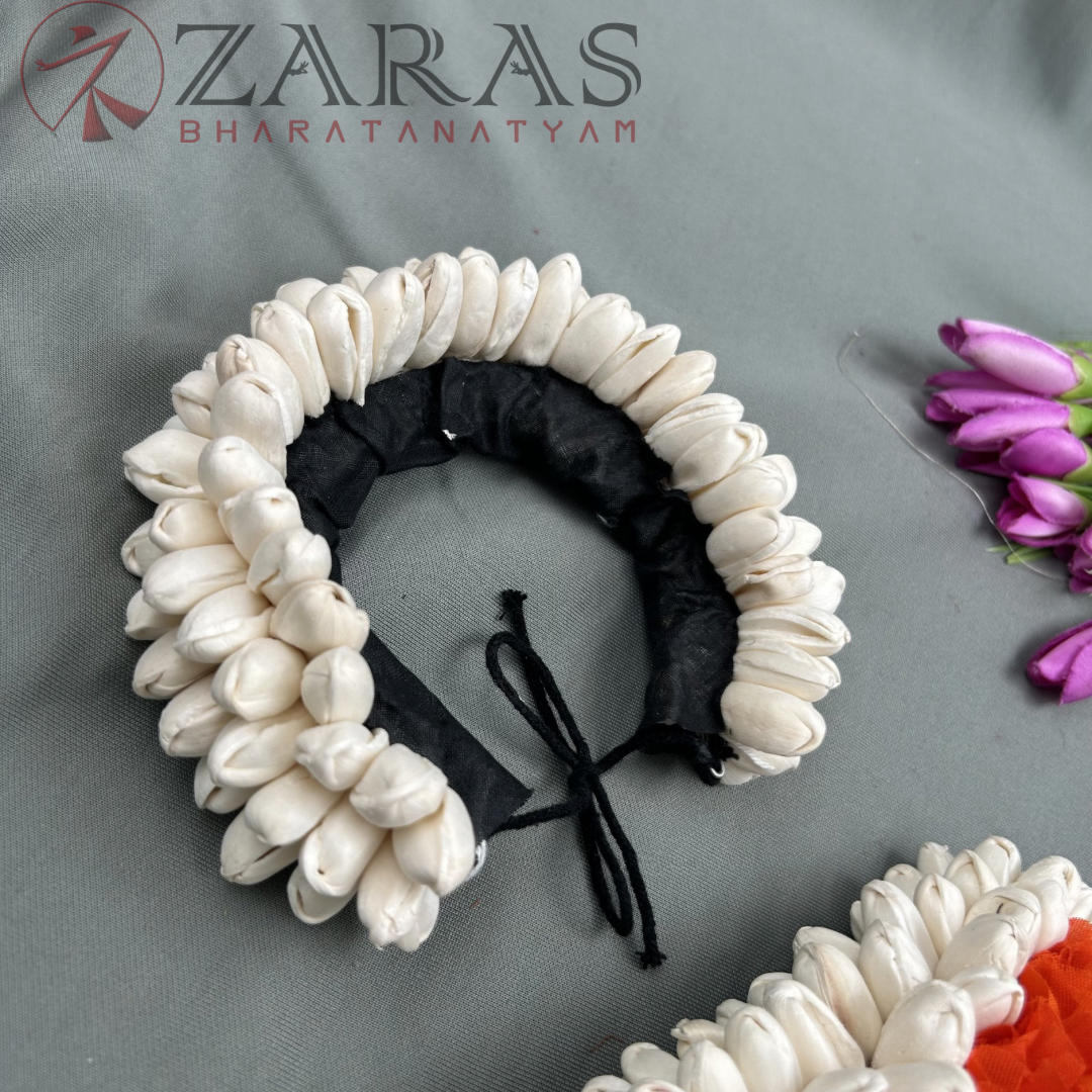 Bharatanatyam Dance Netti Flower - White & Orange Mixed Pattai & Single Set image 2