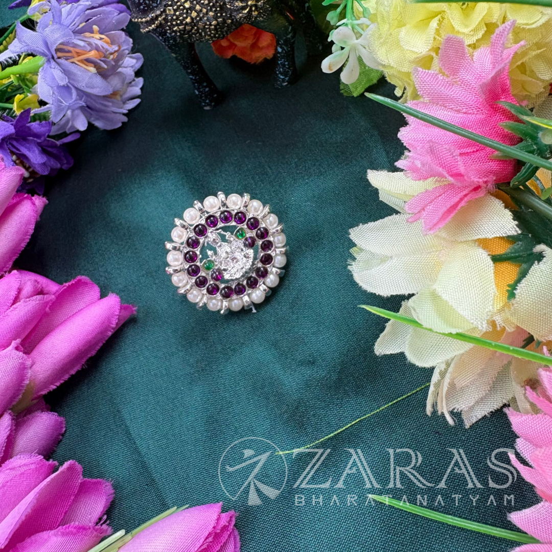 Bharatanatyam Dance Jewellery Silver - Finger Ring Lakshmi Purple kemp CS (Big) image 0