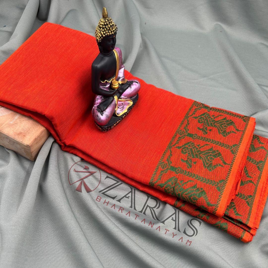 Bharatanatyam Dance Practice Saree - Dark Orange Green Doll Border image 0