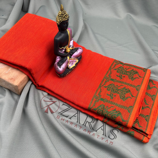 Bharatanatyam Dance Practice Saree - Dark Orange Green Doll Border image 0