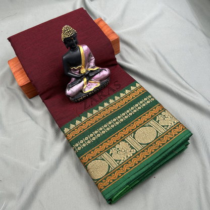 Bharatanatyam Dance Practice Saree - D Maroon with Green Temple Border (6 mtr) image 0