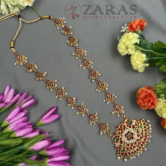 Bharatanatyam Dance Jewellery Haaram - Flower & Padak RG Kemp Maalai / Long image 0