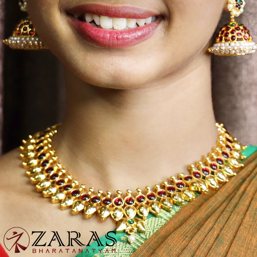 Bharatanatyam Dance Jewellery - Necklace Thilagam Design Red Kemp T image 0