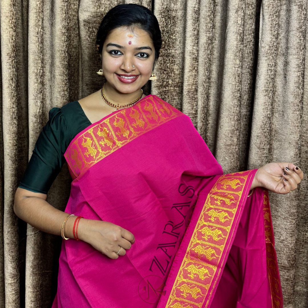Bharatanatyam Dance Practice Saree - Pink Gold Doll Border image 0