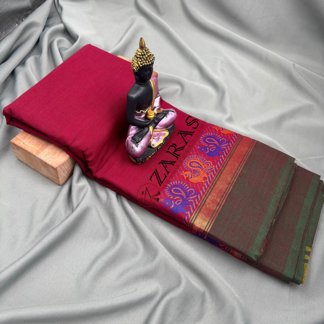 Bharatanatyam Dance Practice Saree - Maroon Green Small Peacock Border image 1