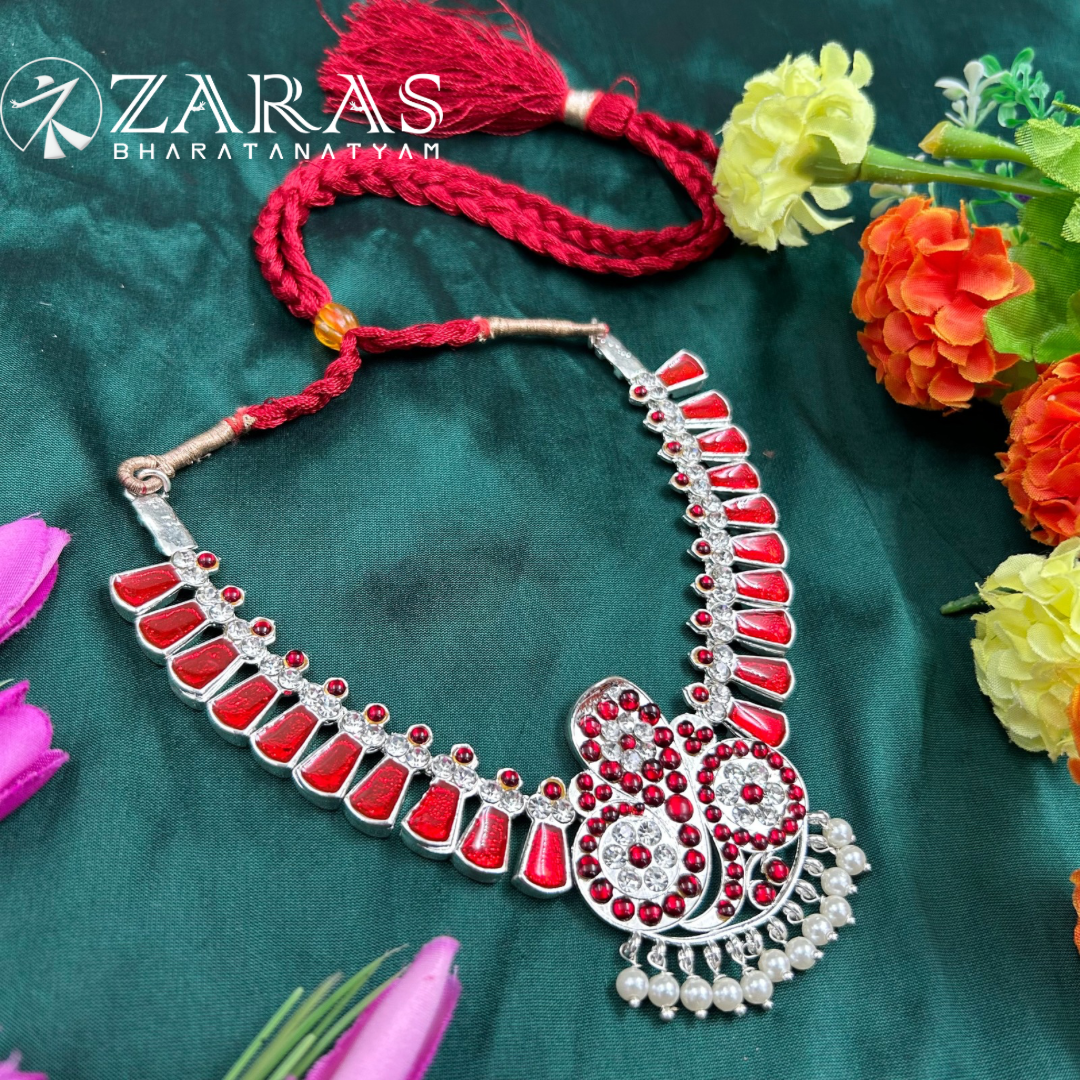 Bharatanatyam Dance Silver Jewellery - Snake & Enamel Necklace Red Kemp WS image 2