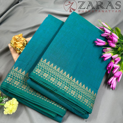 Bharatanatyam Dance Practice Saree - Sea Green with Sandal Flower Border (6mtr) image 1
