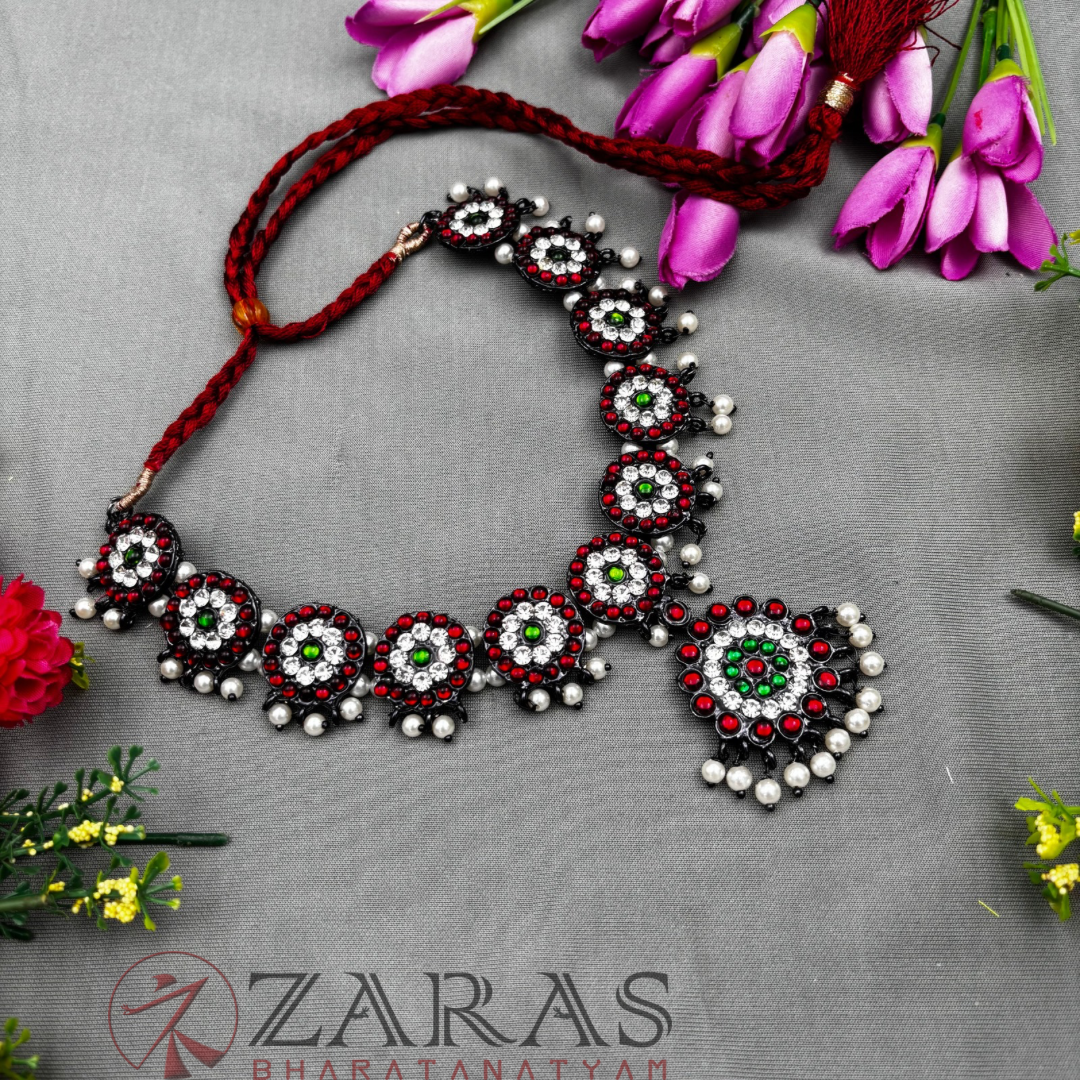 Bharatanatyam Dance Jewellery Black - Necklace Round Flower RG Kemp CS pearls image 1