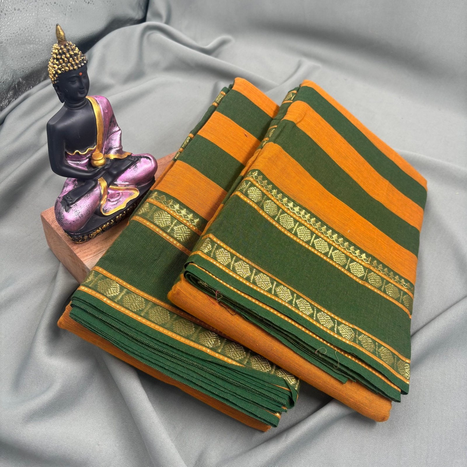 Dance Practice Saree - Musted Yellow with Green Coin Border image 1