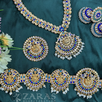 Bharatanatyam Dance Jewellery Full set - Mee Design D Blue Stone image 1