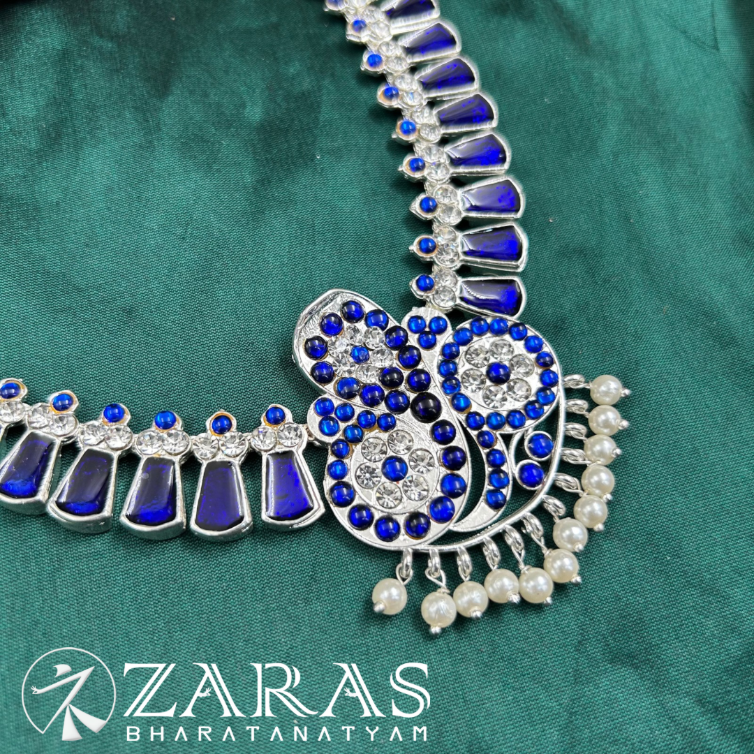 Bharatanatyam Dance Silver Jewellery - Snake & Enamel Necklace Blue Kemp image 1