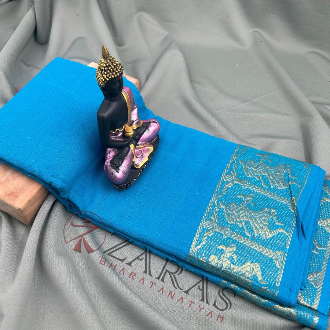 Bharatanatyam Dance Practice Saree - Light Blue Gold Doll Border image 0