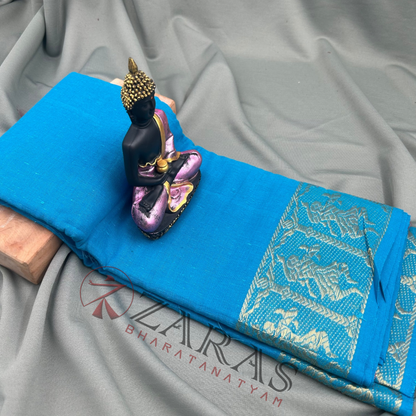 Bharatanatyam Dance Practice Saree - Light Blue Gold Doll Border image 0