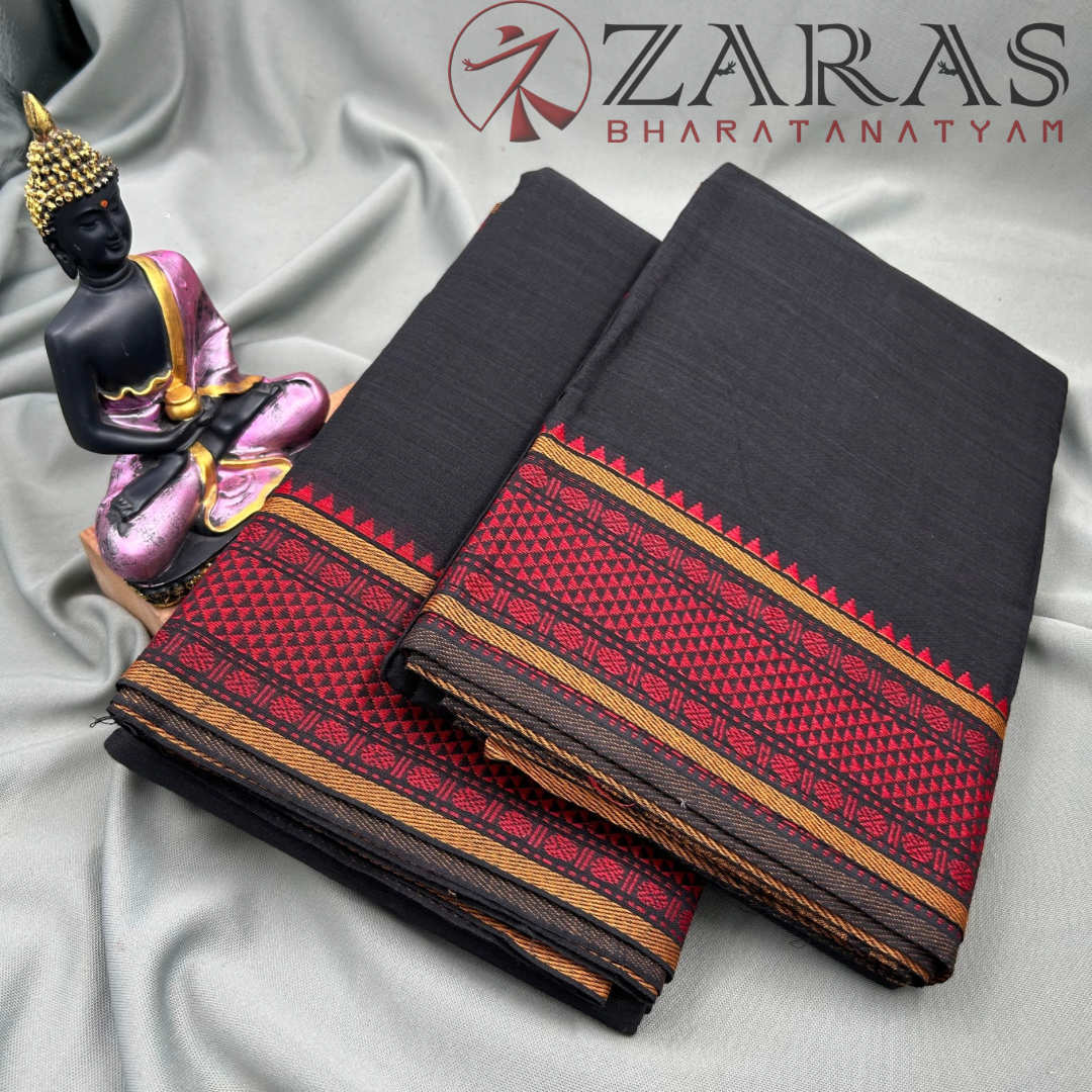 Bharatanatyam Dance Practice Saree - Black Red Diamond Double Coin image 2