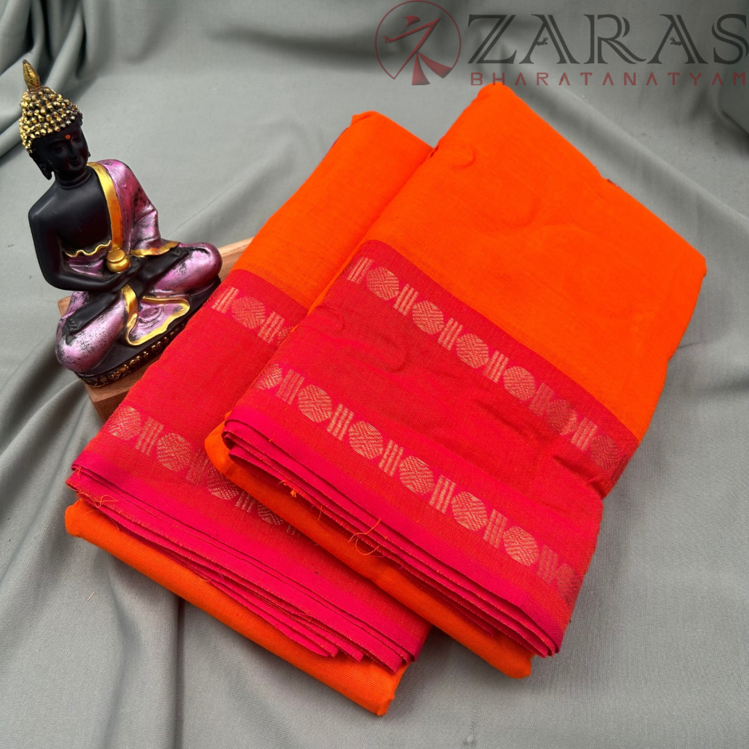 Bharatanatyam Dance Practice Saree - Orange with Pink Coin Border image 1