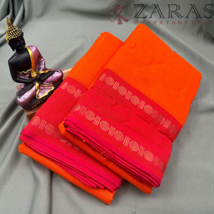 Bharatanatyam Dance Practice Saree - Orange with Pink Coin Border image 1