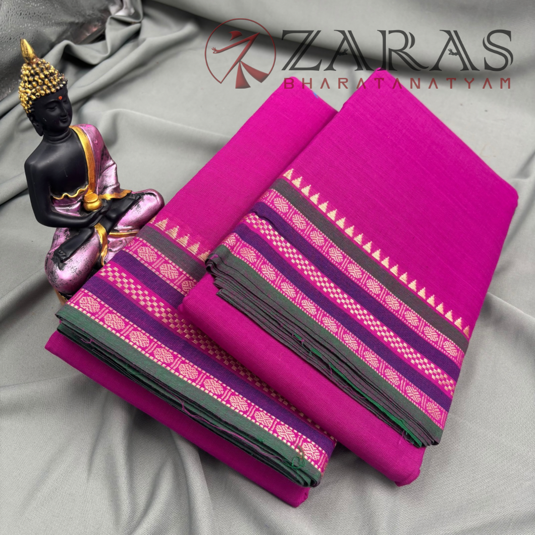 Bharatanatyam Dance Practice Saree - Purple with Green Double Coin Border image 2