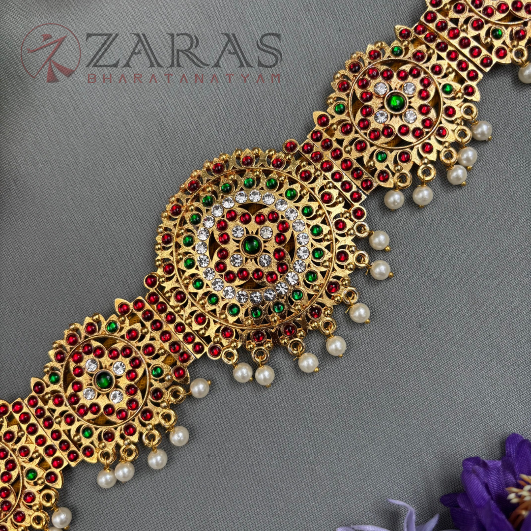 Bharatanatyam Dance Jewellery - Round Flower RG Kemp CS Hip Belt (Ottiyanam) image 2