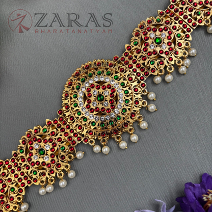 Bharatanatyam Dance Jewellery - Round Flower RG Kemp CS Hip Belt (Ottiyanam) image 2