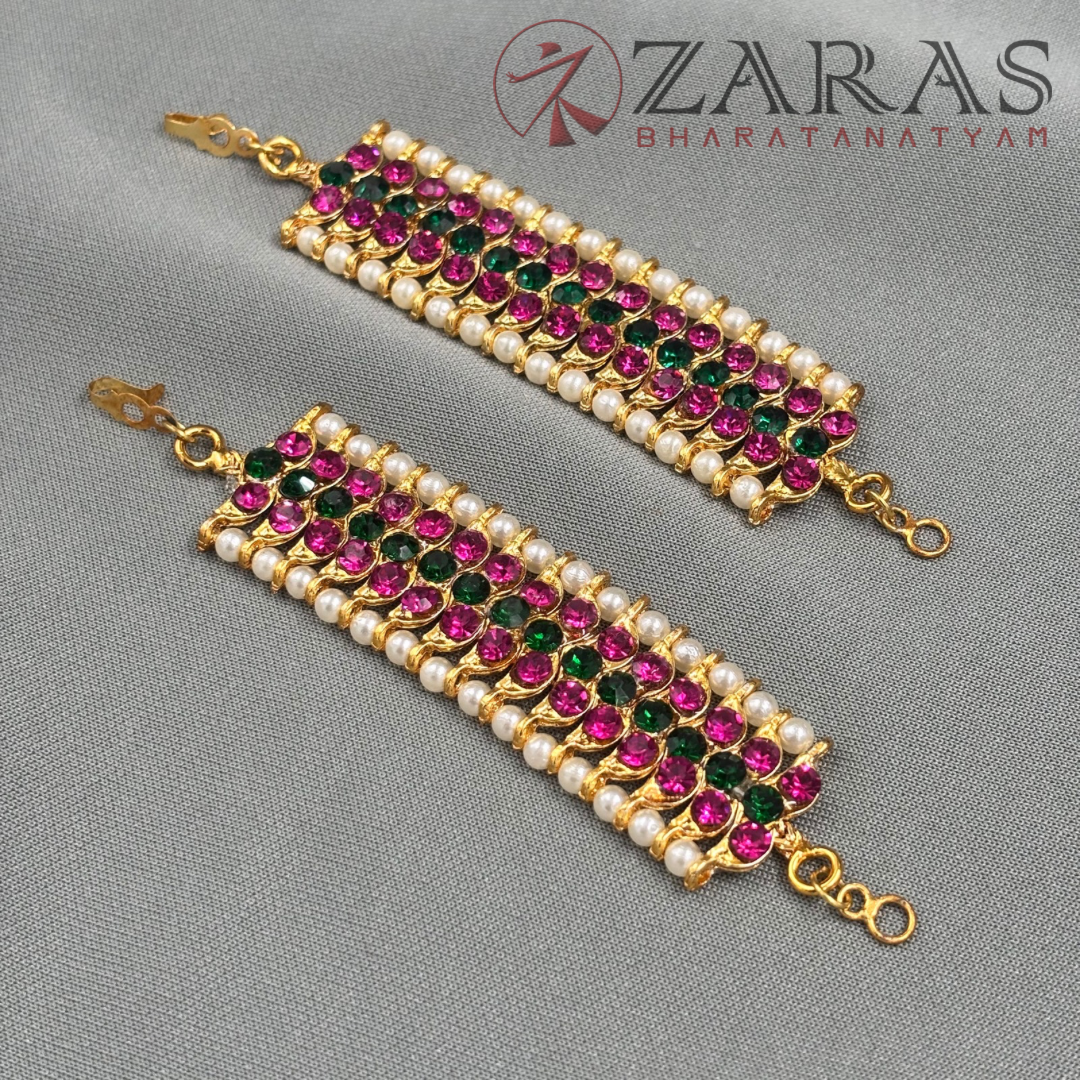 Bharatanatyam Dance Jewellery - MI Maatal Pink with Centre Green Stone image 3