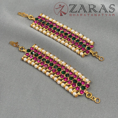 Bharatanatyam Dance Jewellery - MI Maatal Pink with Centre Green Stone image 3