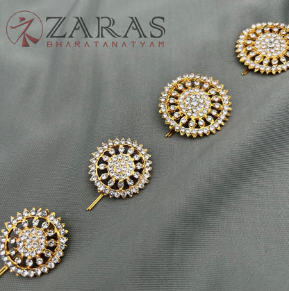 Bharatanatyam Dance Jewellery - Jada Billa Round Design White Stone (Set of 9 Pcs) image 1