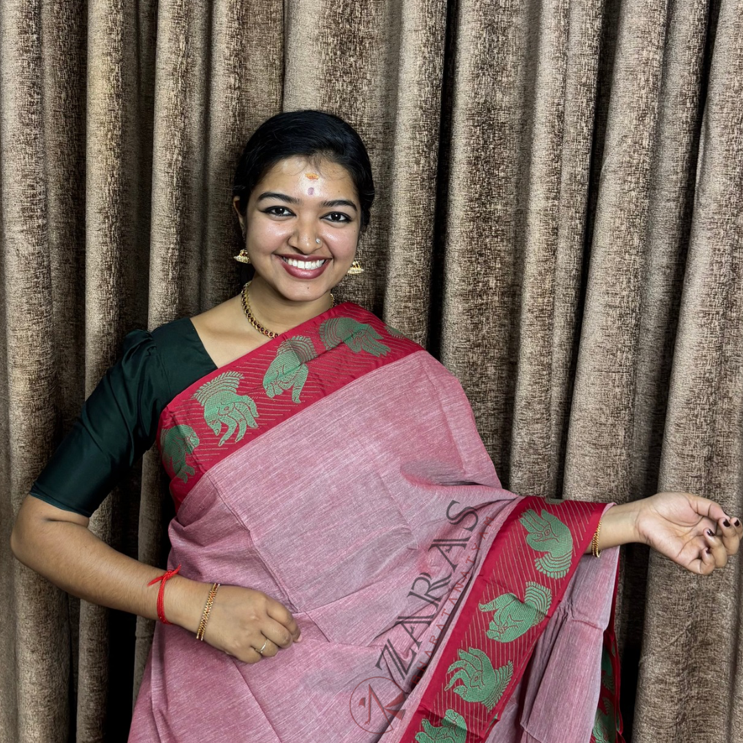 Bharatanatyam Dance Practice Saree - Mix Red with Green Mudra Border image 0