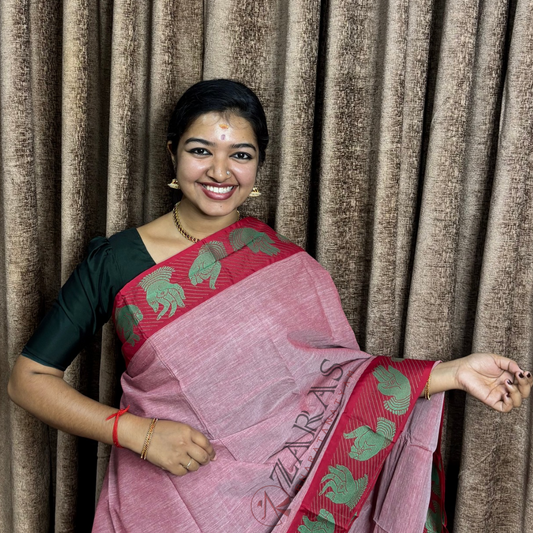 Bharatanatyam Dance Practice Saree - Mix Red with Green Mudra Border image 0