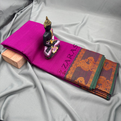 Bharatanatyam Dance Practice Saree - Purple Mustard Peacock Border image 2