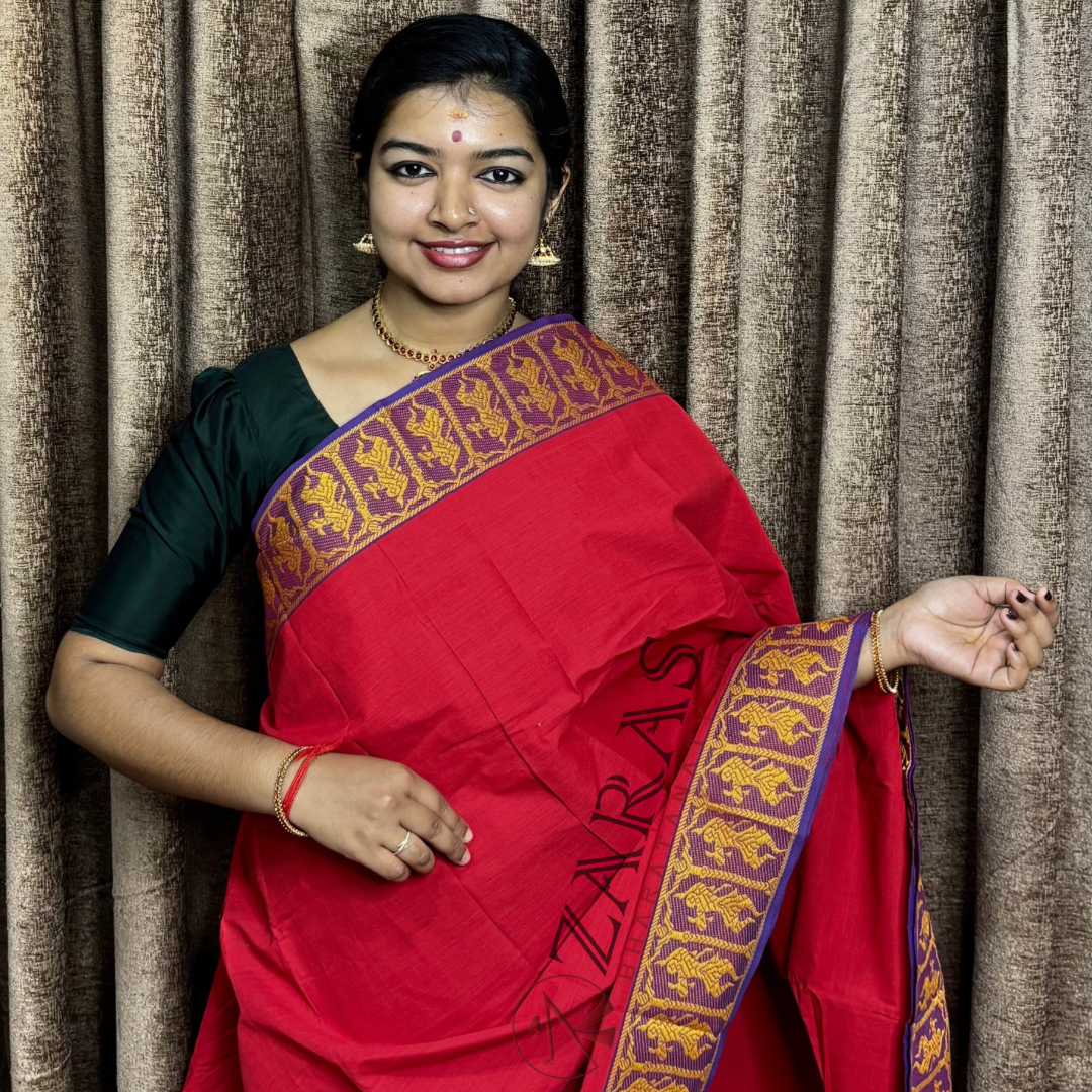 Bharatanatyam Dance Practice Saree - Red Vio Mustard Doll Border image 0