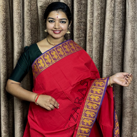 Bharatanatyam Dance Practice Saree - Red Vio Mustard Doll Border image 0
