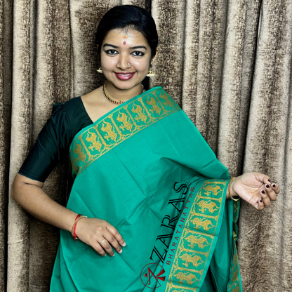 Bharatanatyam Dance Practice Saree - Cyan Green Gold Doll Border image 0