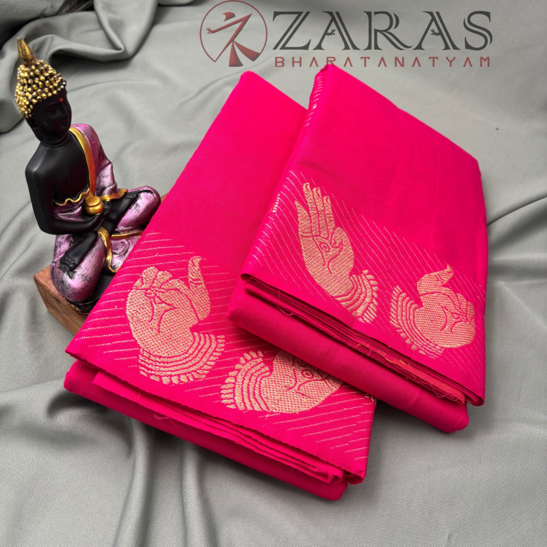 Bharatanatyam Dance Practice Saree - Pink with Gold Mudra Border image 2