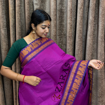 Bharatanatyam Dance Practice Saree - L Purple Mustard Gold Big Peacock Border image 0
