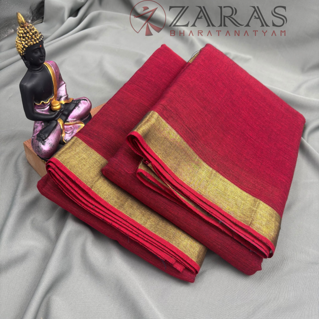 Bharatanatyam Dance Practice Saree - Maroon with Gold Plain Border image 2