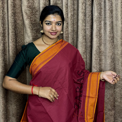 Bharatanatyam Dance Practice Saree - Maroon With Mus Orange Plain Border image 0
