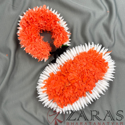 Bharatanatyam Dance Plastic Flower - Plastic White & Orange Sharp Set With Ring image 0